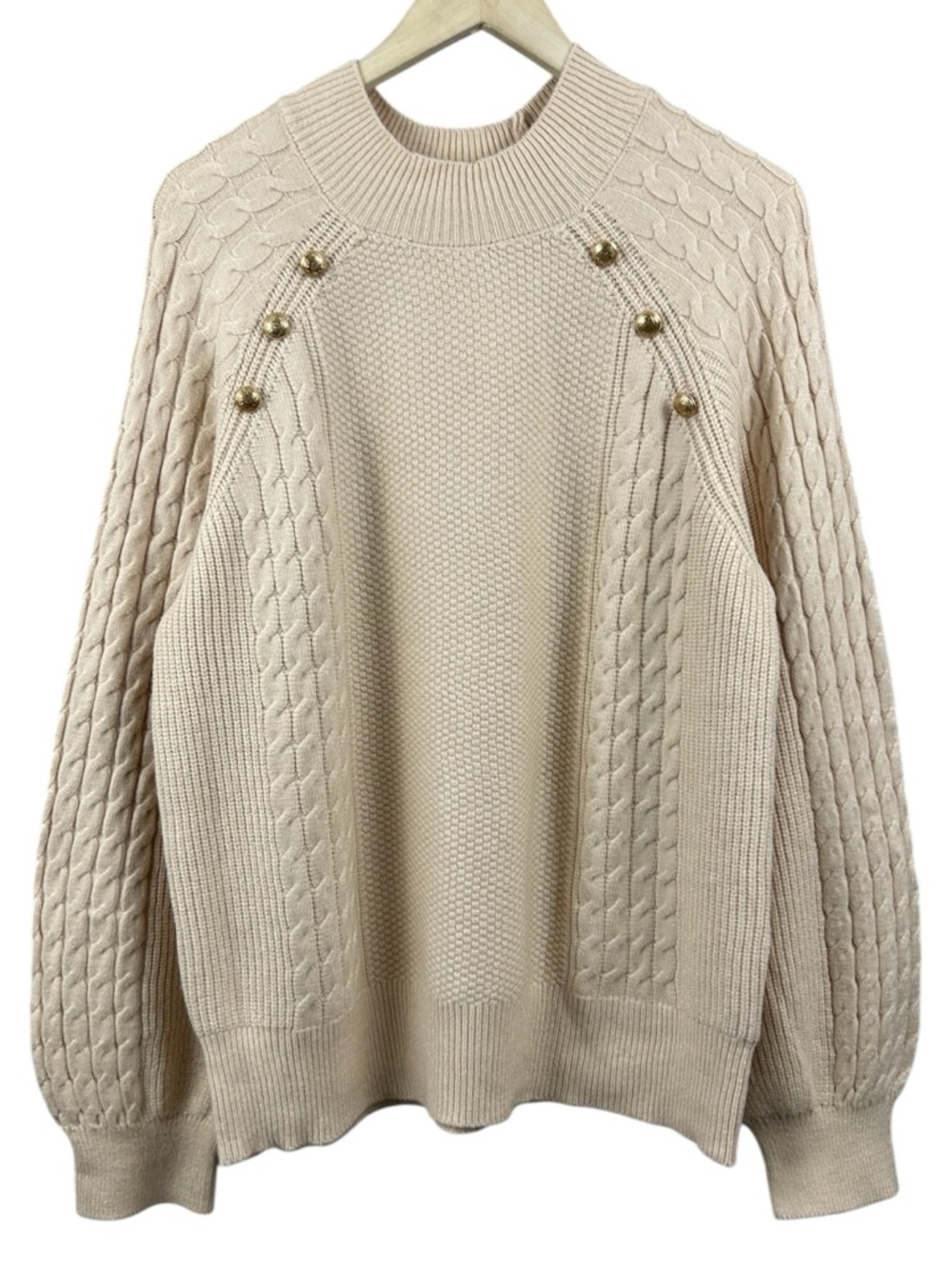 Nicole Miller Soft Cream Sweater with Gold Button Detail Size XL